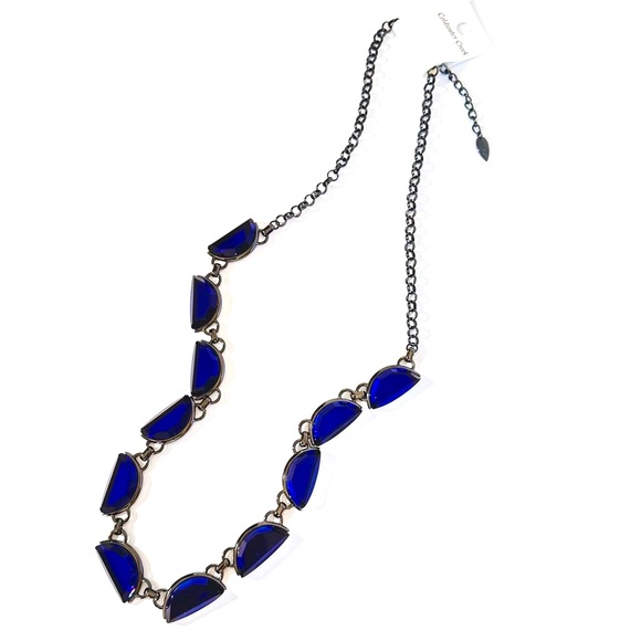 COLDWATER CREEK Vibrant Blue Glass Half Moon Long Silver Necklace NWT - Picture 4 of 10